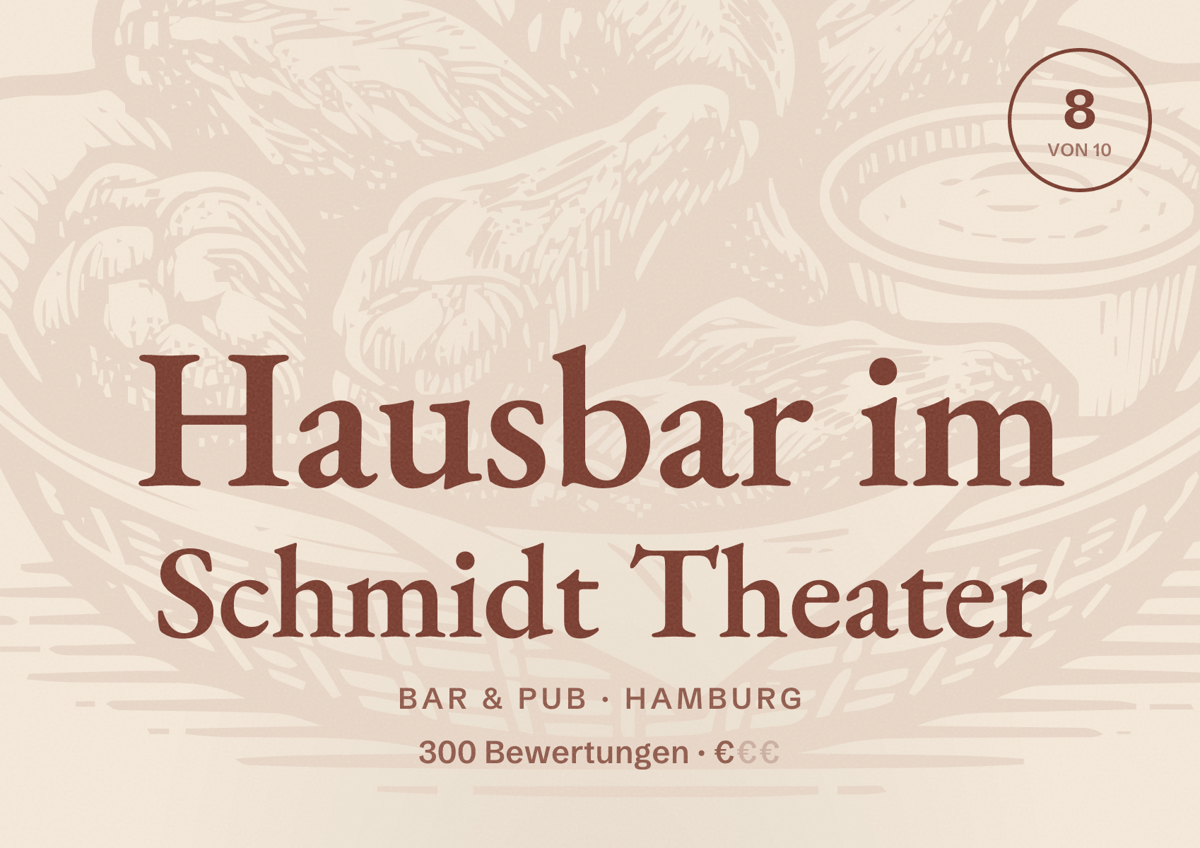 Illustriertes Poster von Hausbar im Schmidt Theater, Bar & Pub in Hamburg: Bewertung 8,0 von 10 aus 300 Bewertungen, Preisniveau €