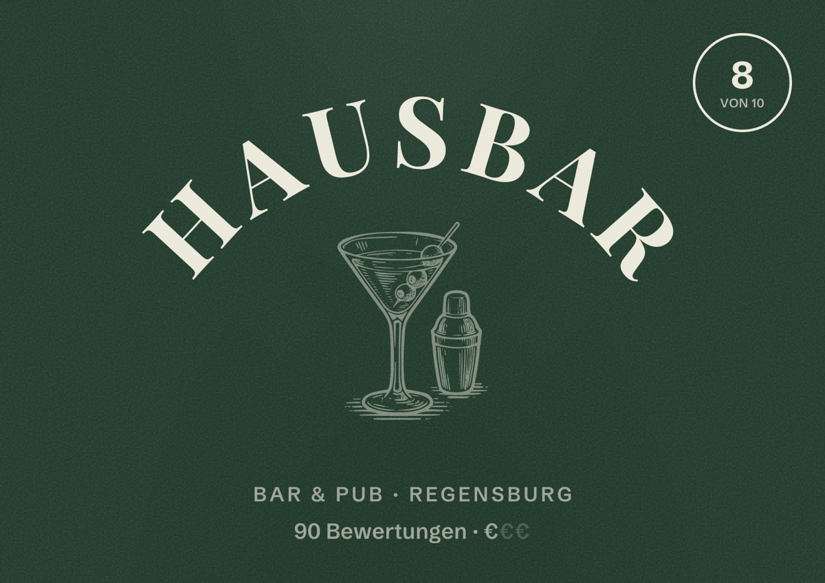 Illustriertes Poster von hausbar, Bar & Pub in Regensburg: Bewertung 8 von 10 aus 90 Bewertungen, Preisniveau €