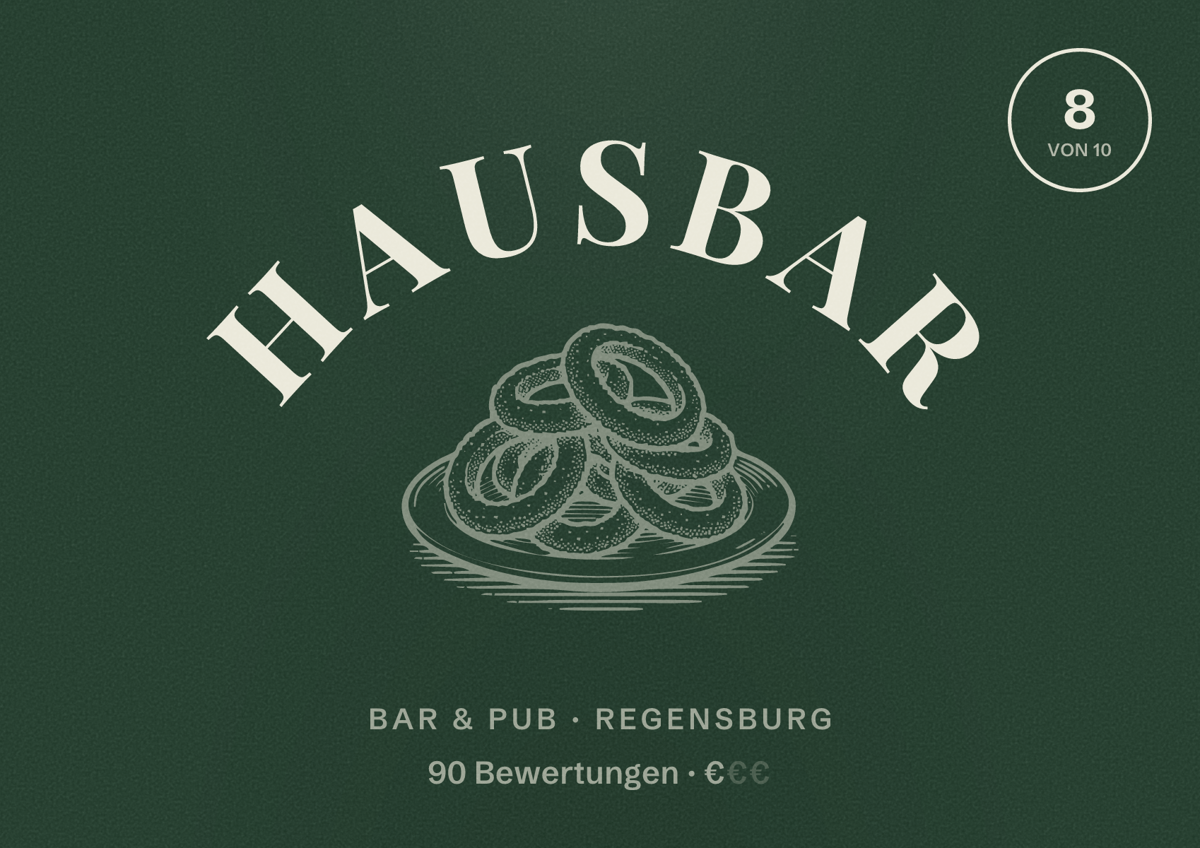 Illustriertes Poster von hausbar, Bar & Pub in Regensburg: Bewertung 8 von 10 aus 90 Bewertungen, Preisniveau €