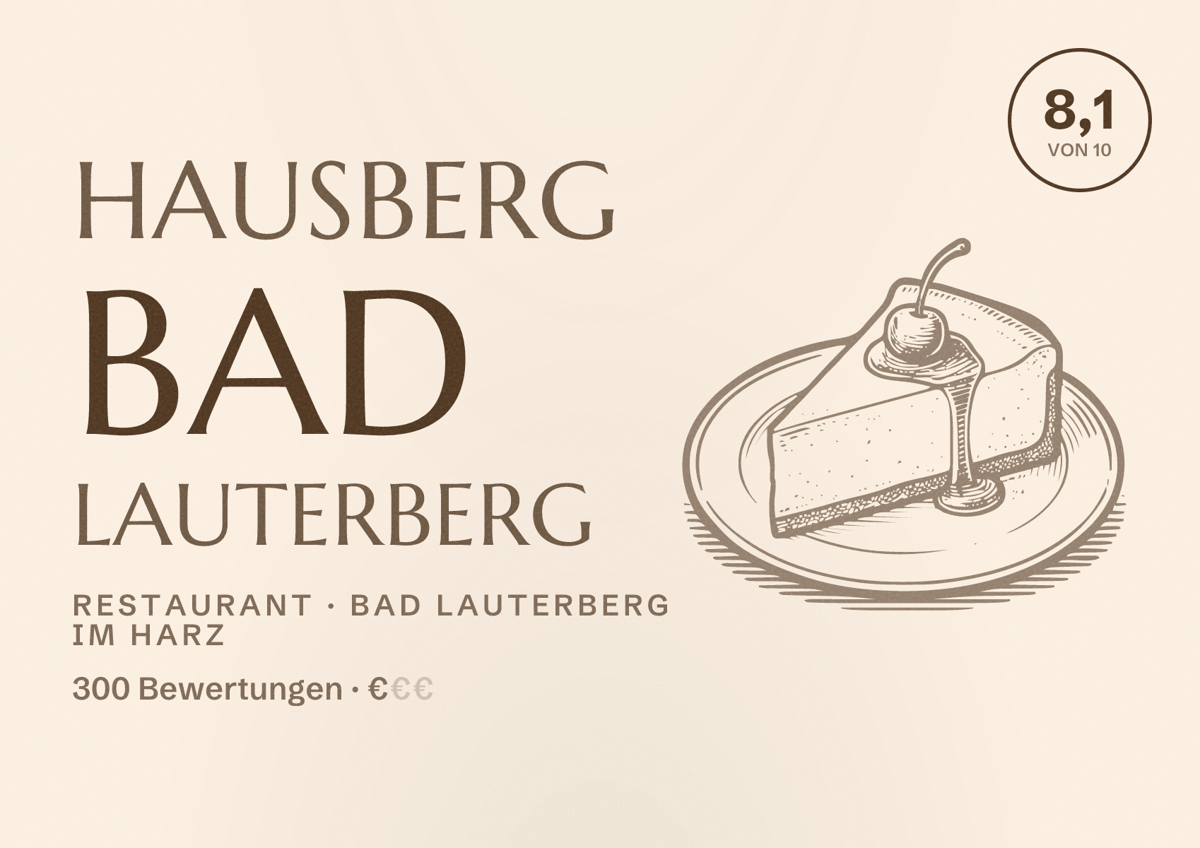 Illustriertes Poster von Hausberg Bad Lauterberg, Restaurant in Bad Lauterberg im Harz: Bewertung 8,1 von 10 aus 300 Bewertungen, Preisniveau €