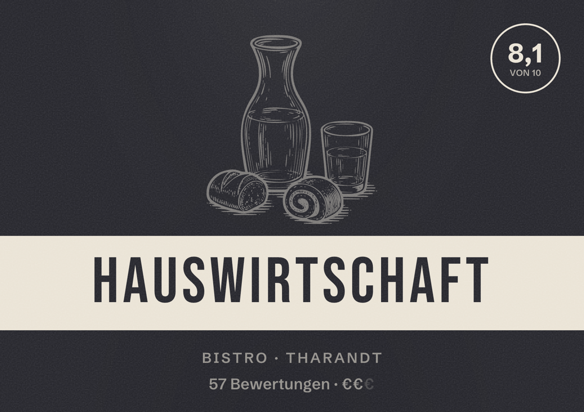 Illustriertes Poster von Hauswirtschaft, Bistro in Tharandt: Bewertung 8,1 von 10 aus 57 Bewertungen, Preisniveau €€