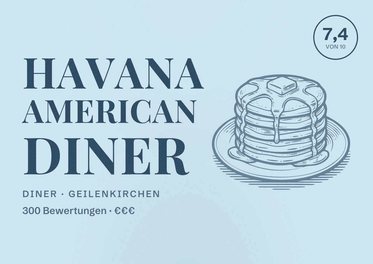 Illustriertes Poster von Havana American Diner, Diner in Geilenkirchen: Bewertung 7,4 von 10 aus 300 Bewertungen, Preisniveau €€€