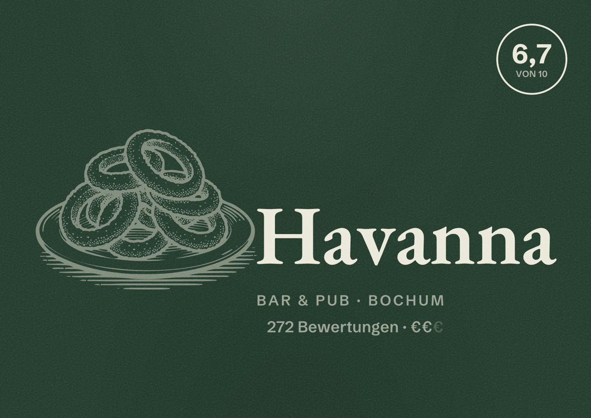 Illustriertes Poster von Havanna, Bar & Pub in Bochum: Gästebewertung 6,7 von 10 aus 272 Bewertungen
