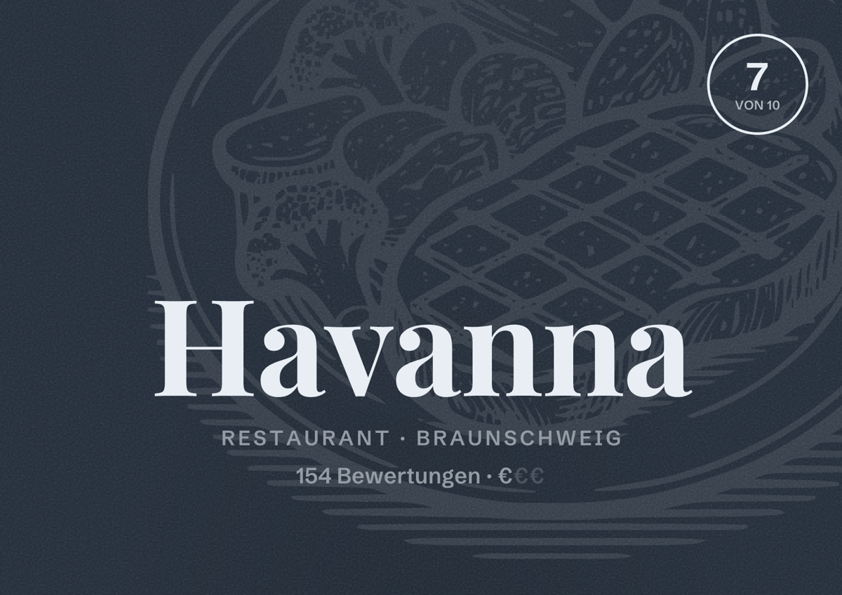 Illustriertes Poster von Havanna, Restaurant in Braunschweig: Bewertung 7 von 10 aus 154 Bewertungen, Preisniveau €
