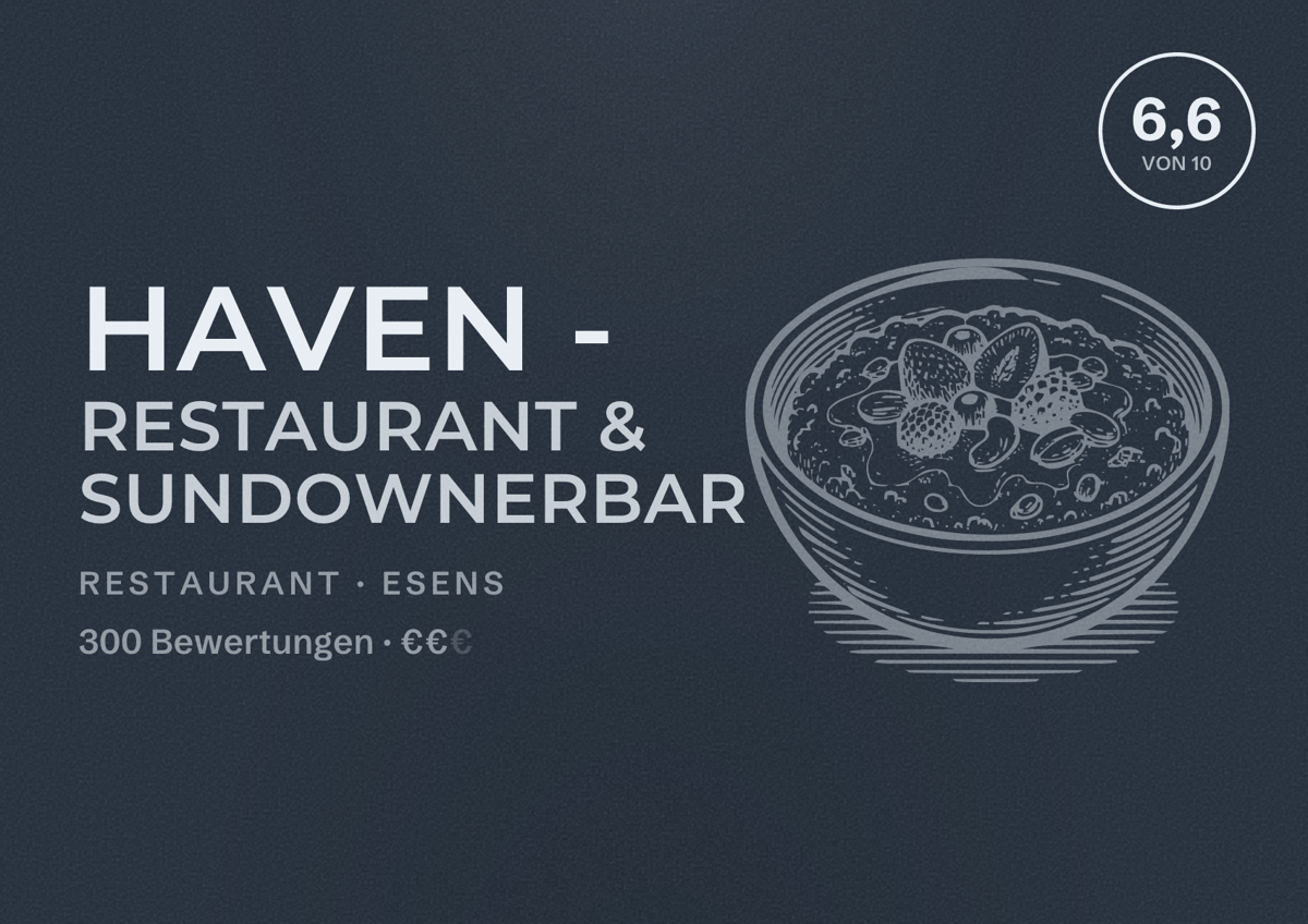 Illustriertes Poster von Haven - Restaurant & Sundownerbar, Restaurant in Esens: Bewertung 6,6 von 10 aus 300 Bewertungen, Preisniveau €€