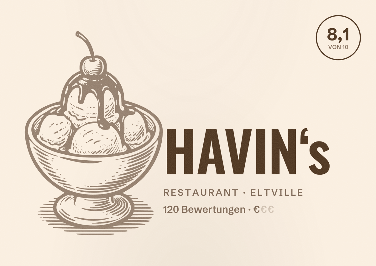 Illustriertes Poster von HAVIN‘s, Restaurant in Eltville: Bewertung 8,1 von 10 aus 120 Bewertungen, Preisniveau €