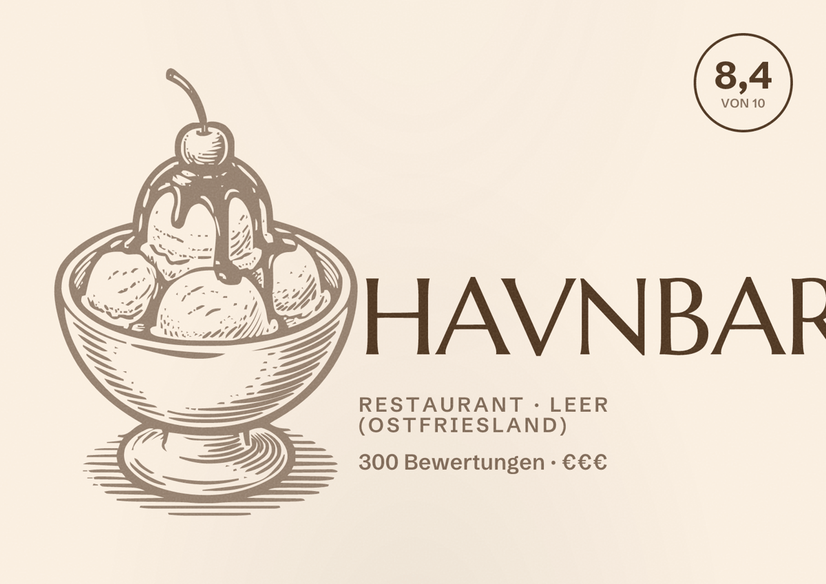 Illustriertes Poster von HAVNBAR, Restaurant in Leer (Ostfriesland): Bewertung 8,4 von 10 aus 300 Bewertungen, Preisniveau €€€
