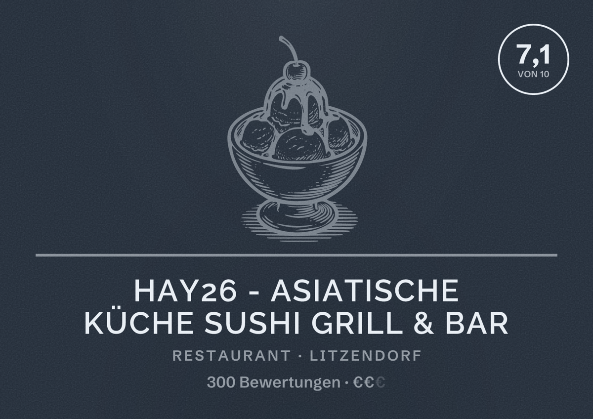 Illustriertes Poster von HAY26 - Asiatische Küche Sushi Grill & Bar, Restaurant in Litzendorf: Bewertung 7,1 von 10 aus 300 Bewertungen, Preisniveau €€