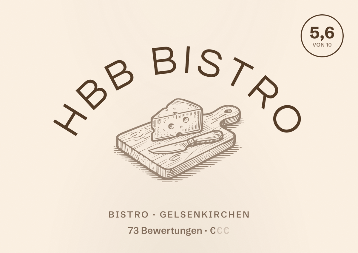 Illustriertes Poster von HBB Bistro, Bistro in Gelsenkirchen: Bewertung 5,6 von 10 aus 73 Bewertungen, Preisniveau €