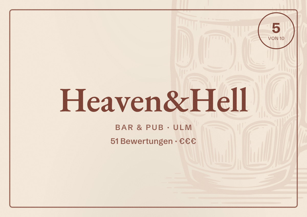 Illustriertes Poster von Heaven&Hell, Bar & Pub in Ulm: Bewertung 5 von 10 aus 51 Bewertungen, Preisniveau €€€