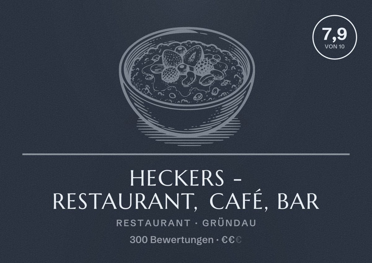 Illustriertes Poster von Heckers - Restaurant, Café, Bar, Restaurant in Gründau: Bewertung 7,9 von 10 aus 300 Bewertungen, Preisniveau €€