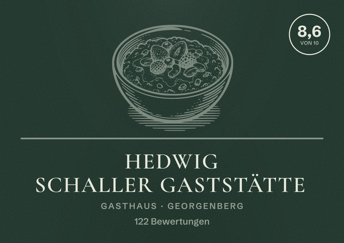 Illustriertes Poster von Hedwig Schaller Gaststätte, Gasthaus in Georgenberg: Bewertung 8,6 von 10 aus 122 Bewertungen