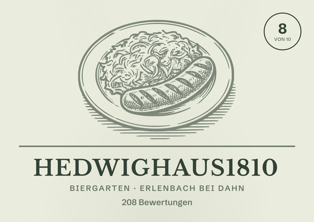 Illustriertes Poster von Hedwighaus1810, Biergarten in Erlenbach bei Dahn: Bewertung 8 von 10 aus 208 Bewertungen
