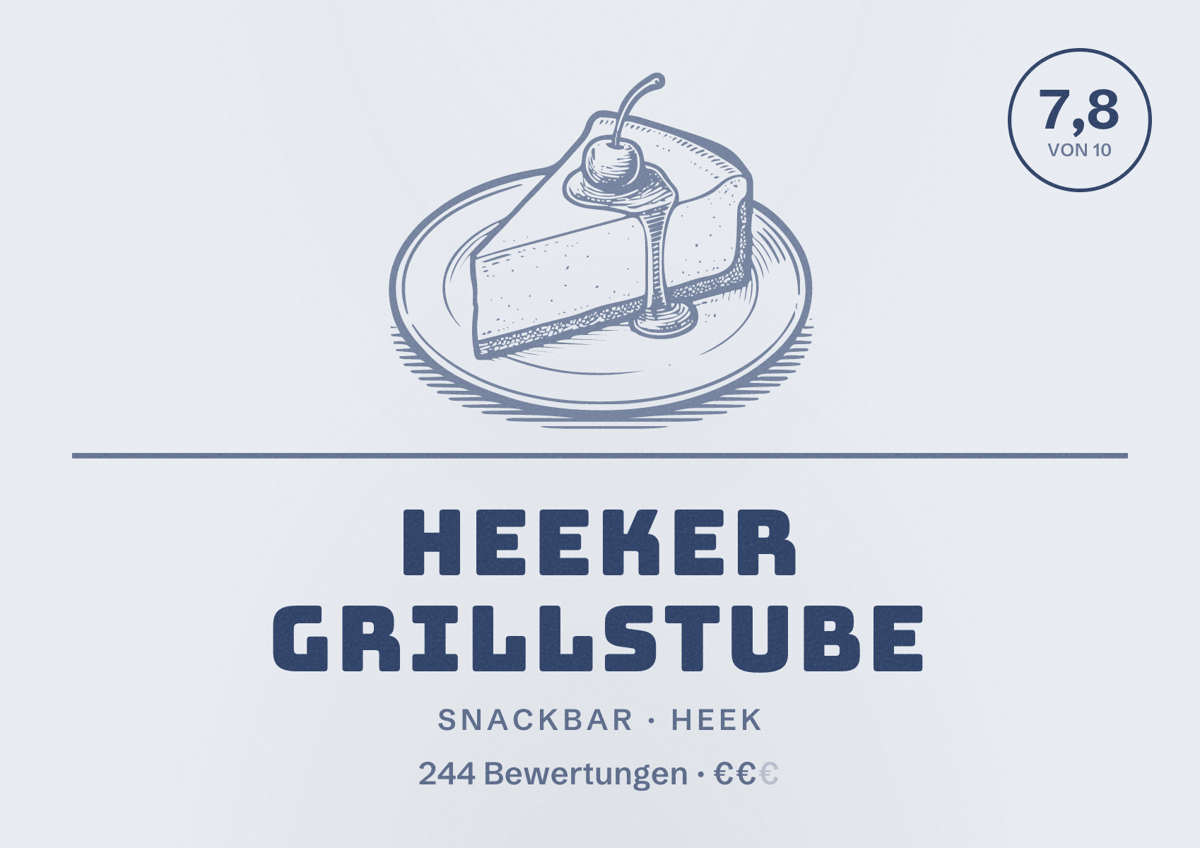 Illustriertes Poster von Heeker Grillstube, Snackbar in Heek: Gästebewertung 7,8 von 10 aus 244 Bewertungen