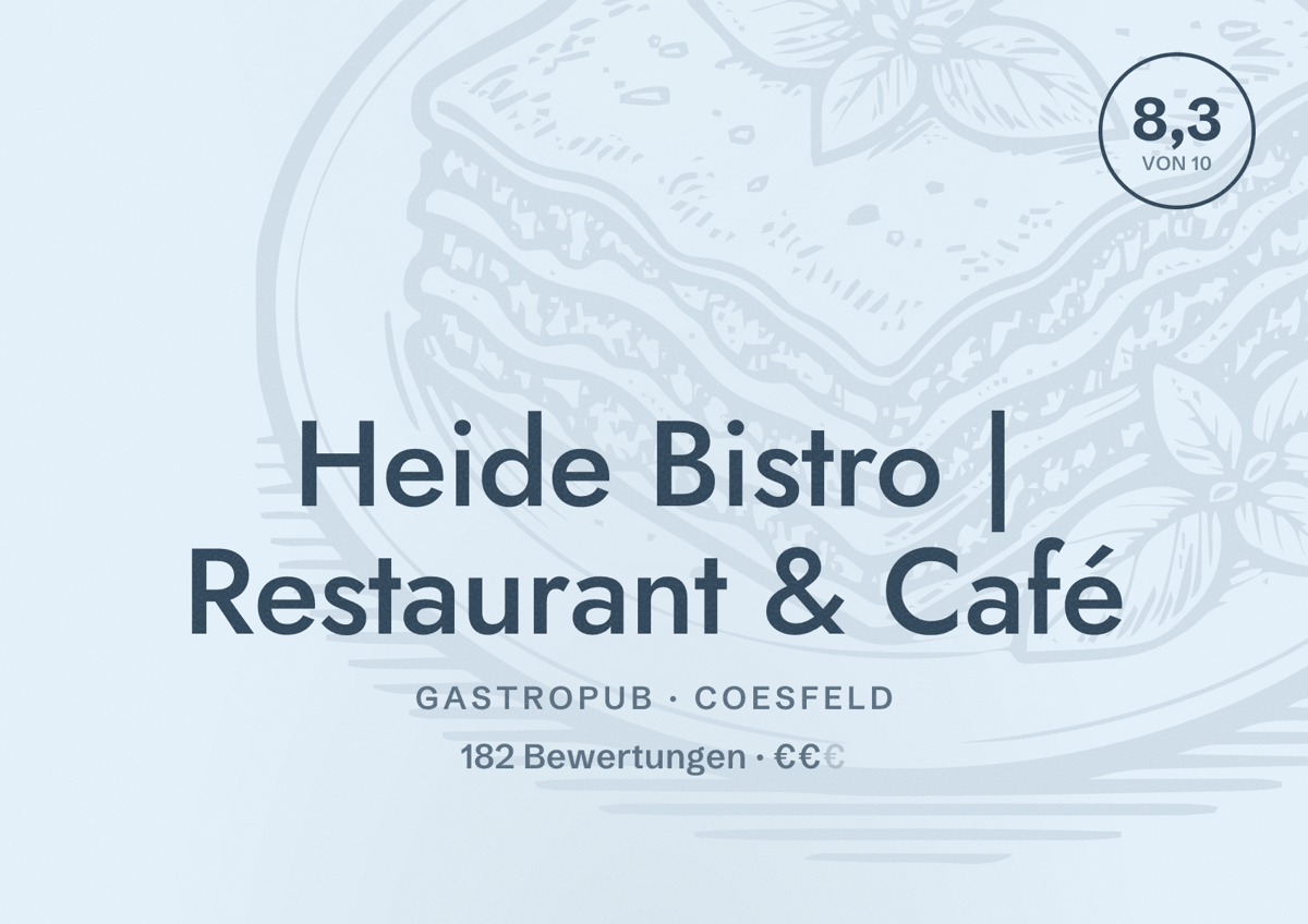 Illustriertes Poster von Heide Bistro | Restaurant & Café, Gastropub in Coesfeld: Bewertung 8,3 von 10 aus 182 Bewertungen, Preisniveau €€