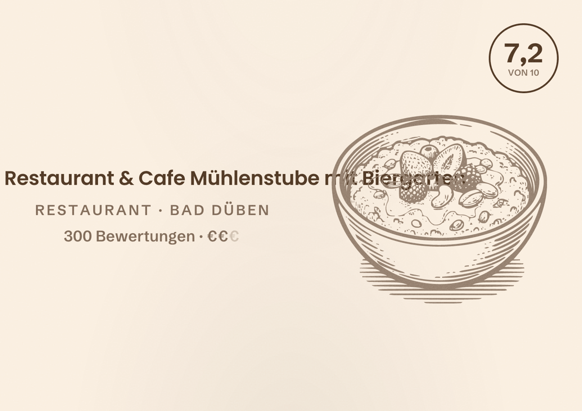 Illustriertes Poster von HEIDE SPA: Restaurant & Cafe Mühlenstube mit Biergarten, Restaurant in Bad Düben: Bewertung 7,2 von 10 aus 300 Bewertungen, Preisniveau €€