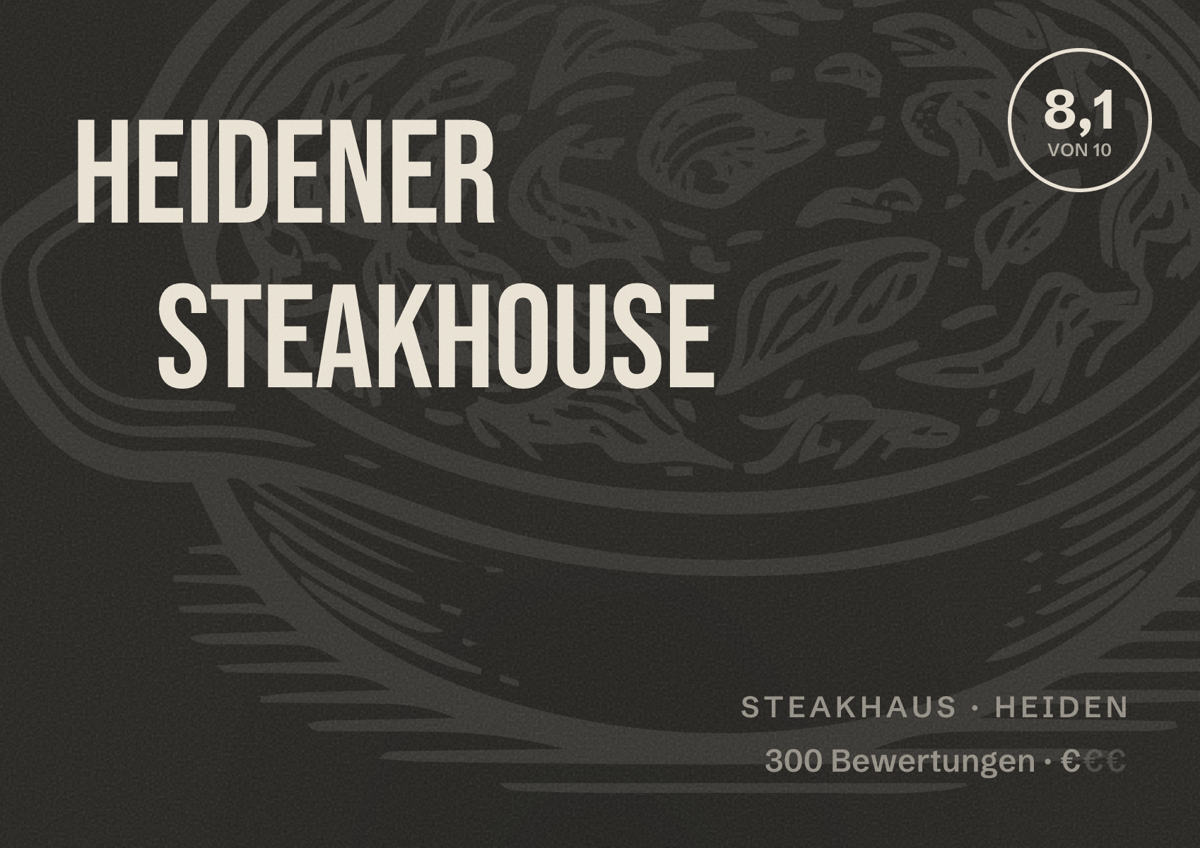 Illustriertes Poster von Heidener Steakhouse, Steakhaus in Heiden: Bewertung 8,1 von 10 aus 300 Bewertungen, Preisniveau €