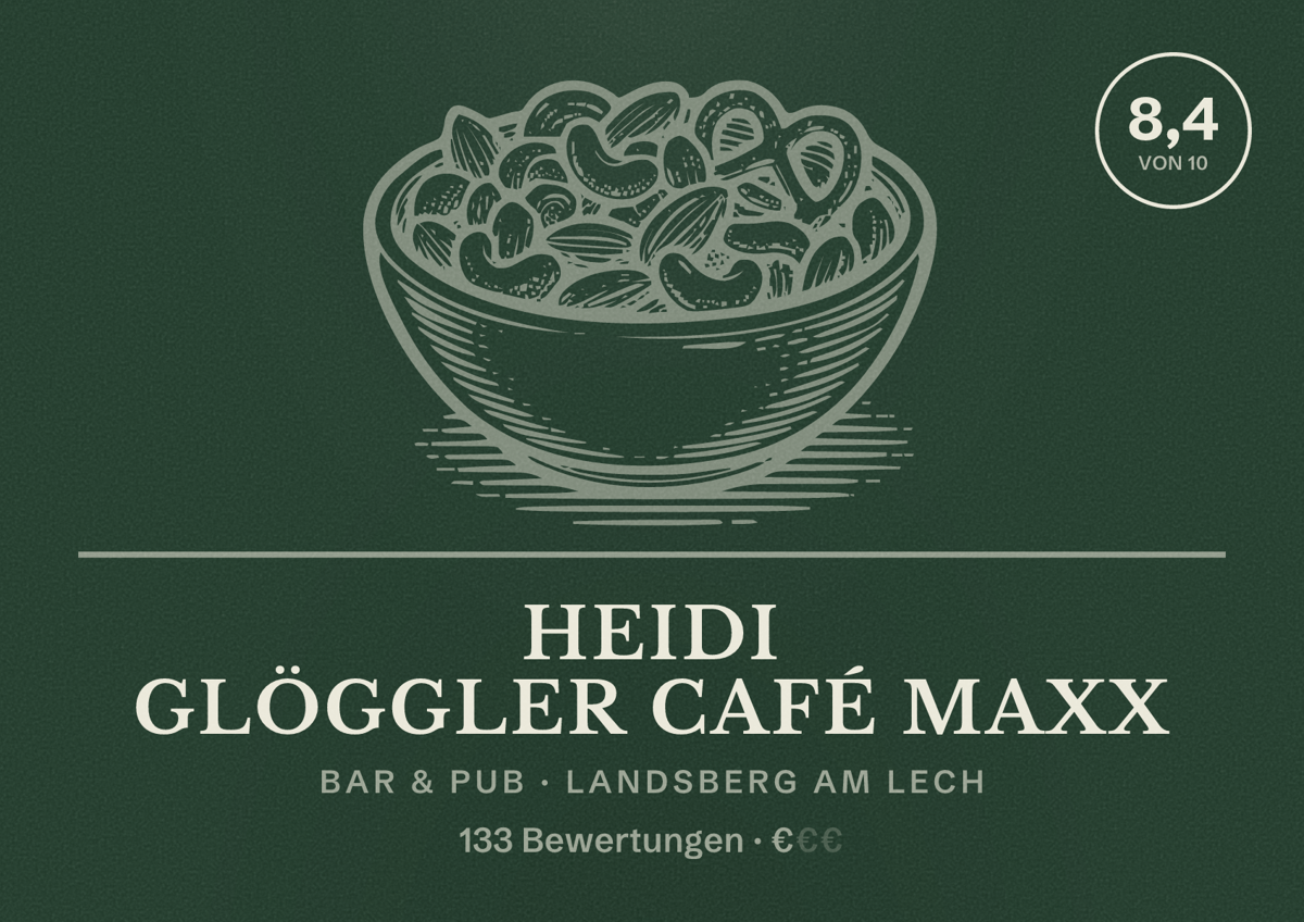 Illustriertes Poster von Heidi Glöggler Café Maxx, Bar & Pub in Landsberg am Lech: Bewertung 8,4 von 10 aus 133 Bewertungen, Preisniveau €