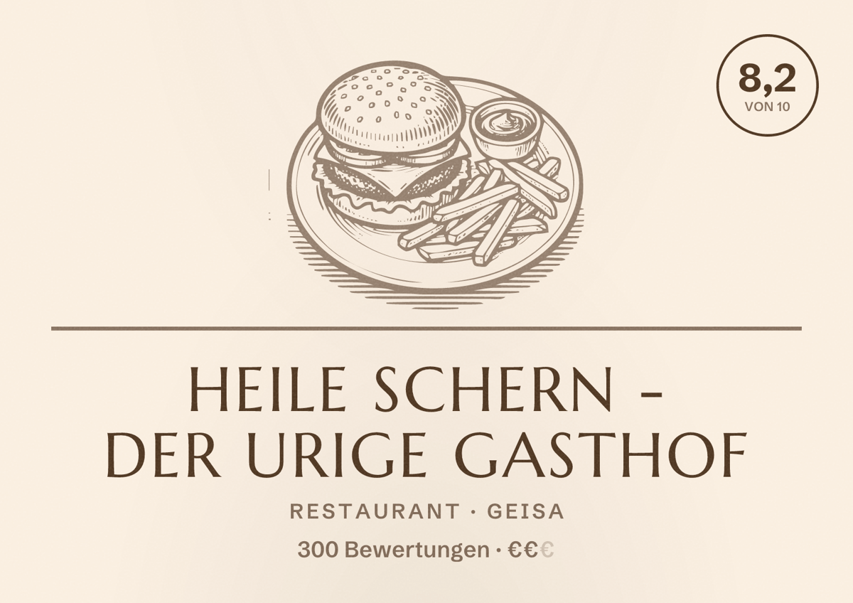 Illustriertes Poster von Heile Schern - der urige Gasthof, Restaurant in Geisa: Bewertung 8,2 von 10 aus 300 Bewertungen, Preisniveau €€