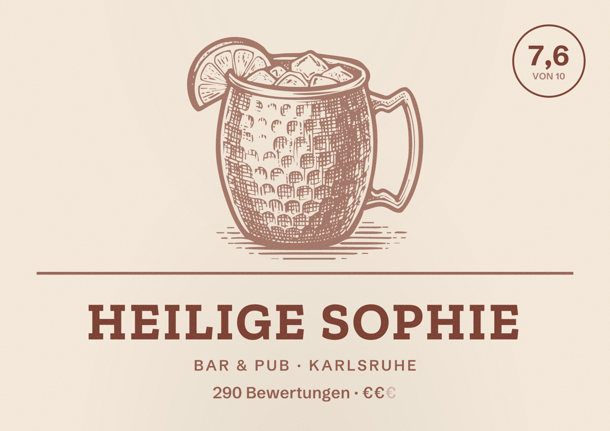Illustriertes Poster von Heilige Sophie, Bar & Pub in Karlsruhe: Bewertung 7,6 von 10 aus 290 Bewertungen, Preisniveau €€