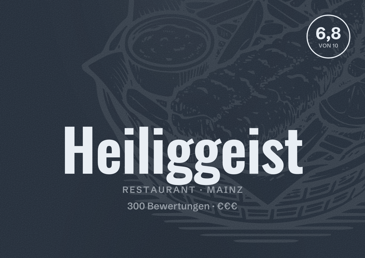 Illustriertes Poster von Heiliggeist, Restaurant in Mainz: Bewertung 6,8 von 10 aus 300 Bewertungen, Preisniveau €€€
