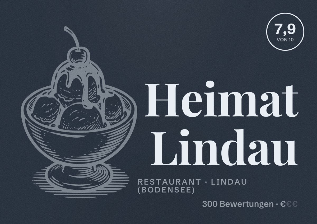 Illustriertes Poster von Heimat Lindau, Restaurant in Lindau (Bodensee): Bewertung 7,9 von 10 aus 300 Bewertungen, Preisniveau €