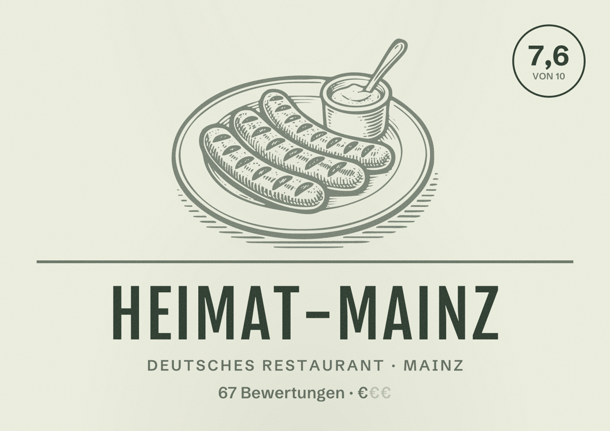 Illustriertes Poster von heimat-mainz, Deutsches Restaurant in Mainz: Bewertung 7,6 von 10 aus 67 Bewertungen, Preisniveau €