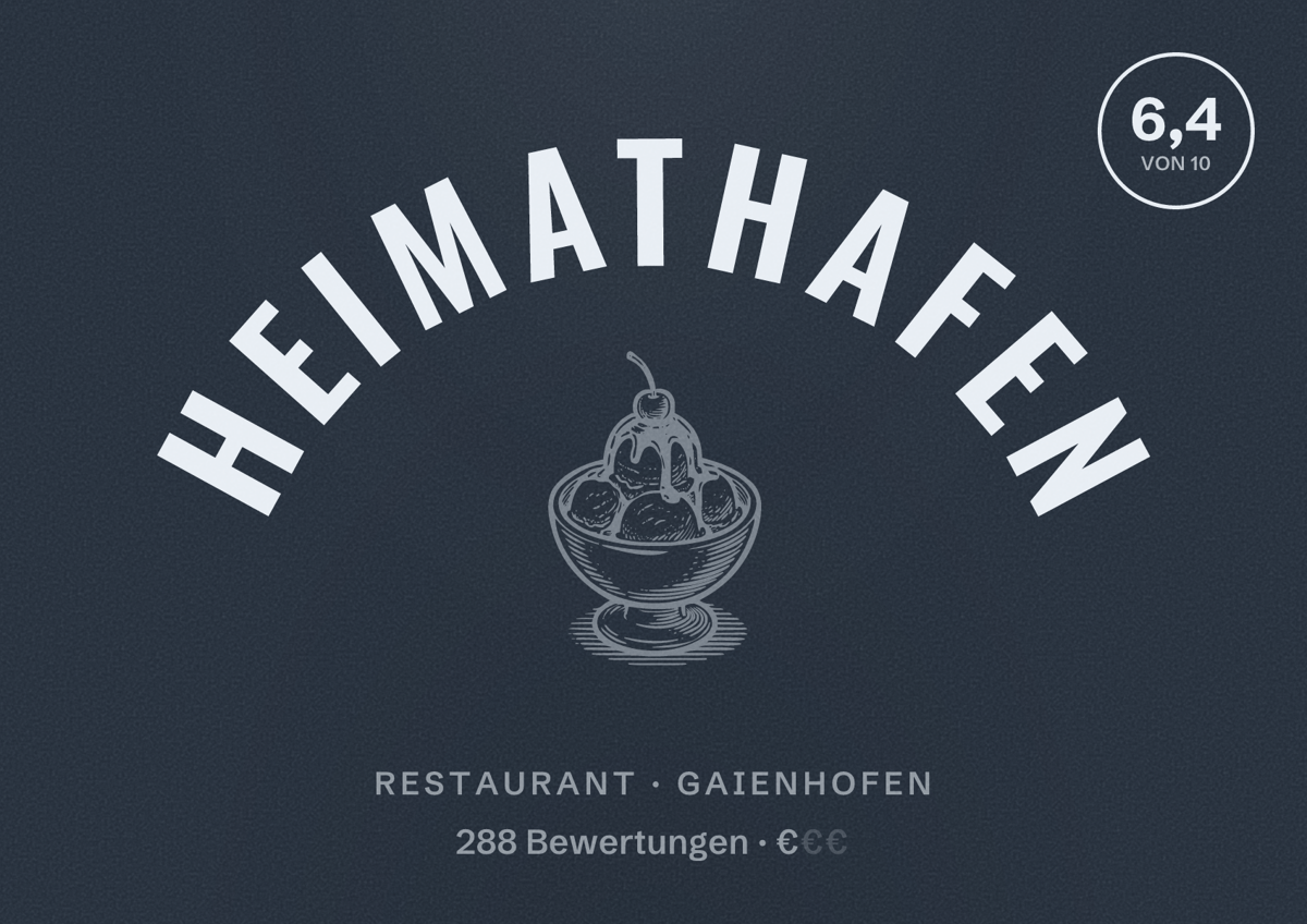 Illustriertes Poster von Heimathafen, Restaurant in Gaienhofen: Bewertung 6,4 von 10 aus 288 Bewertungen, Preisniveau €