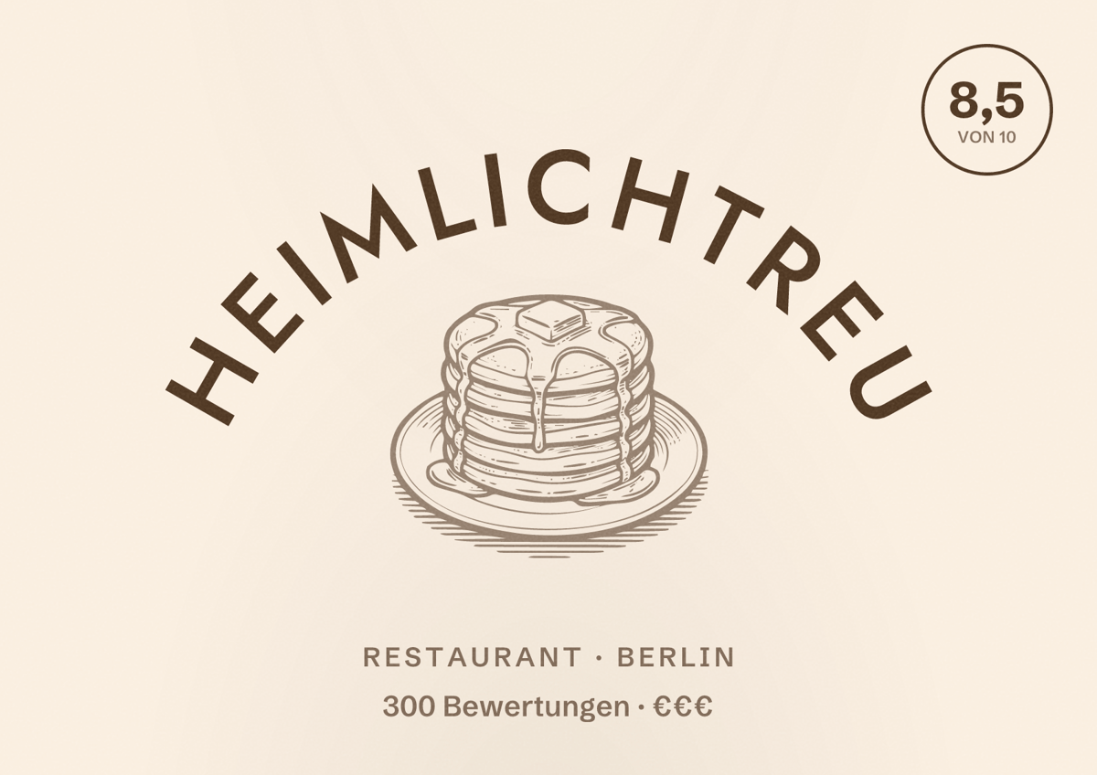 Illustriertes Poster von heimlichTreu, Restaurant in Berlin: Bewertung 8,5 von 10 aus 300 Bewertungen, Preisniveau €€€