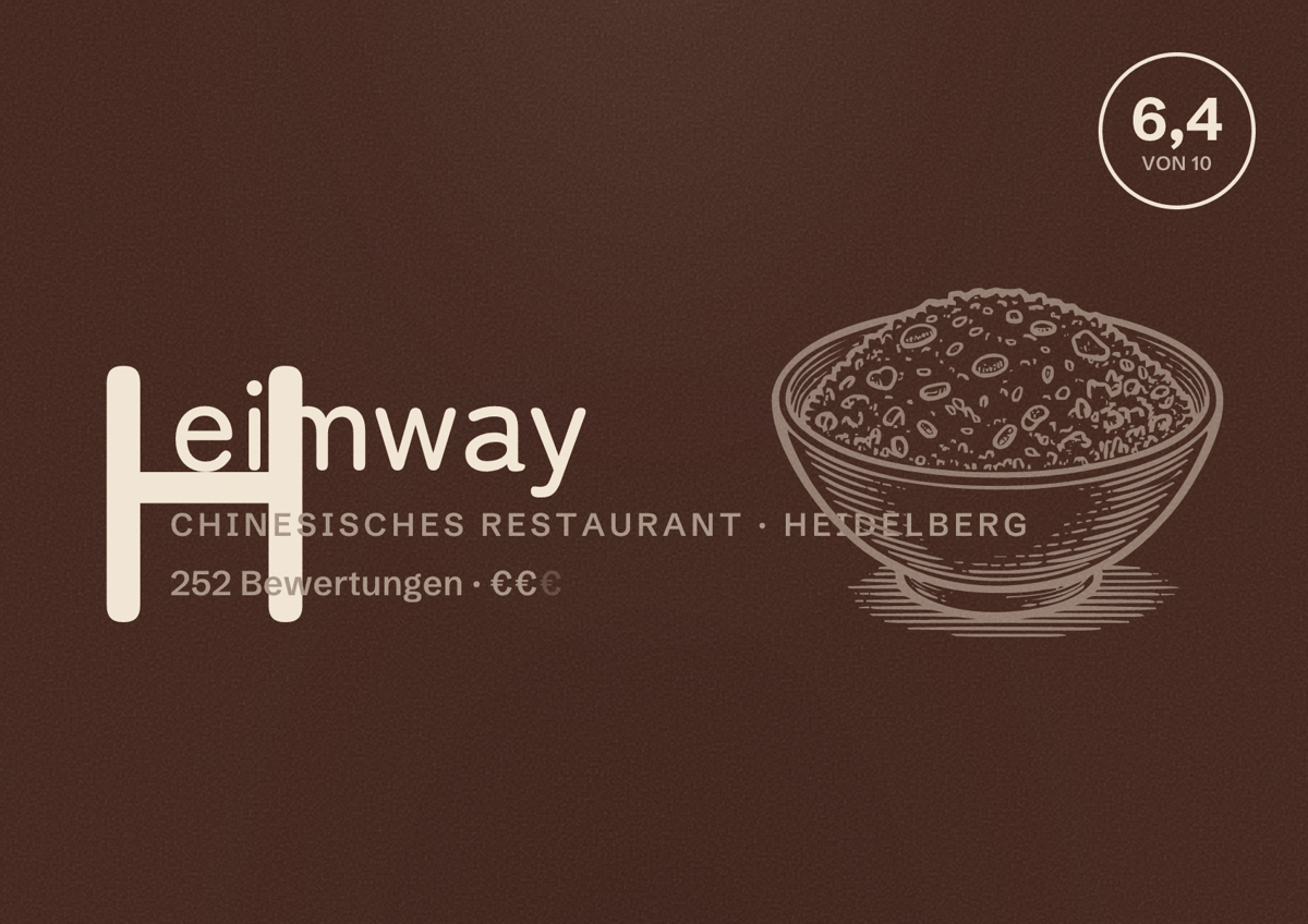 Illustriertes Poster von Heimway, Chinesisches Restaurant in Heidelberg: Bewertung 6,4 von 10 aus 252 Bewertungen, Preisniveau €€
