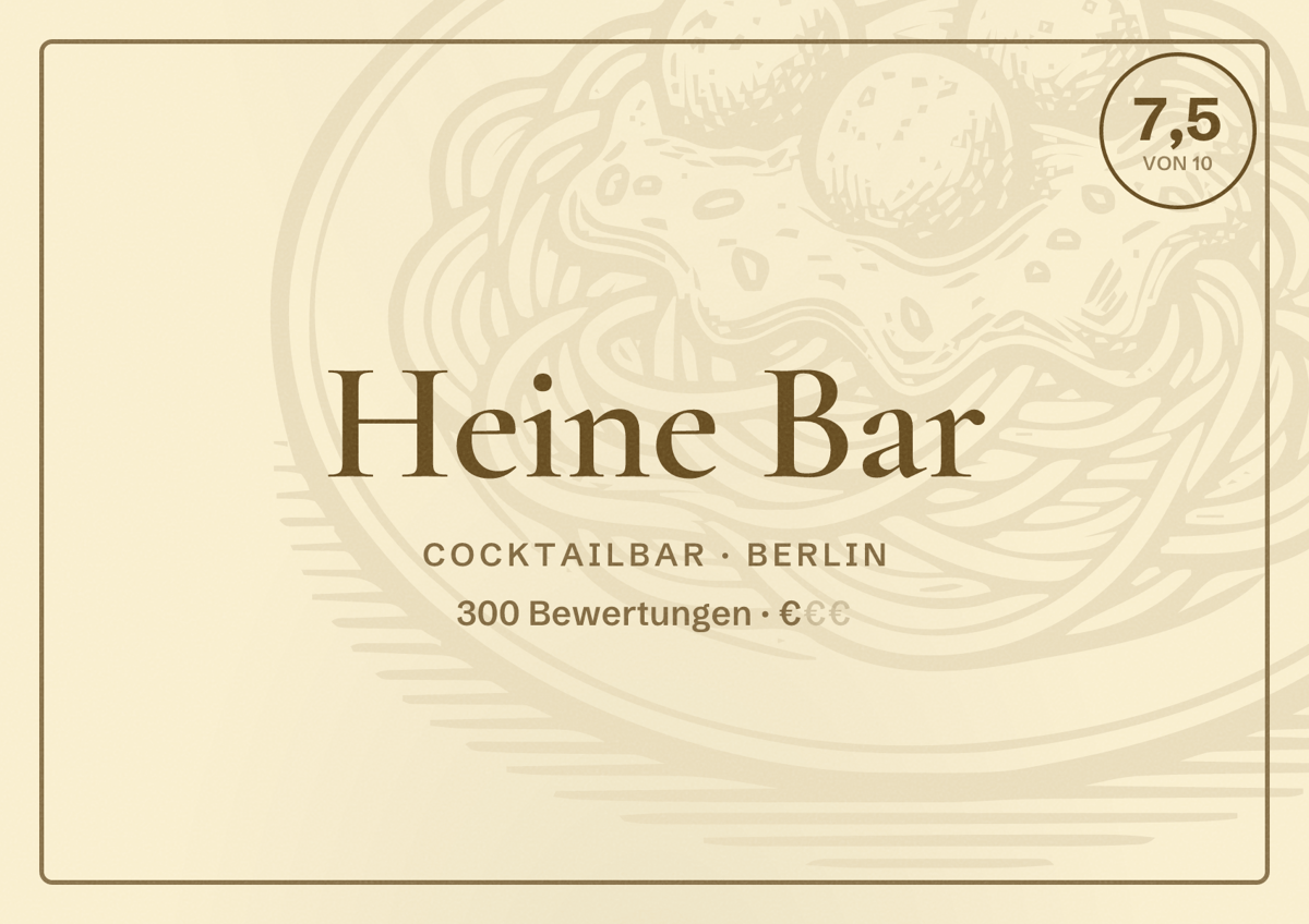 Illustriertes Poster von Heine Bar, Cocktailbar in Berlin: Bewertung 7,5 von 10 aus 300 Bewertungen, Preisniveau €