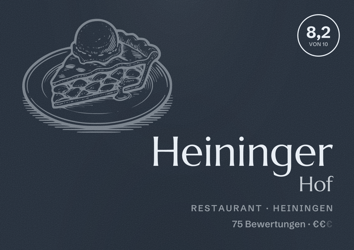 Illustriertes Poster von Heininger Hof, Restaurant in Heiningen: Bewertung 8,2 von 10 aus 75 Bewertungen, Preisniveau €€