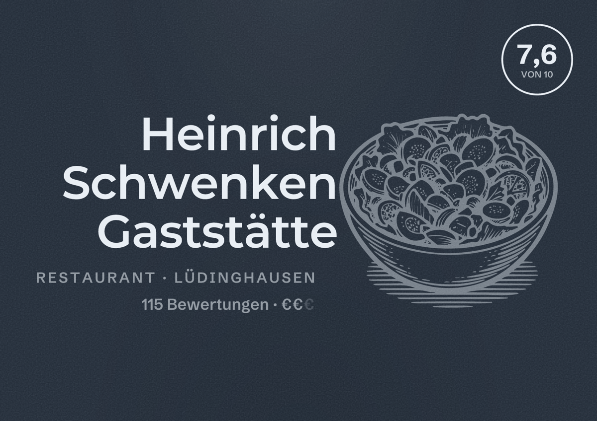 Illustriertes Poster von Heinrich Schwenken Gaststätte, Restaurant in Lüdinghausen: Bewertung 7,6 von 10 aus 115 Bewertungen, Preisniveau €€