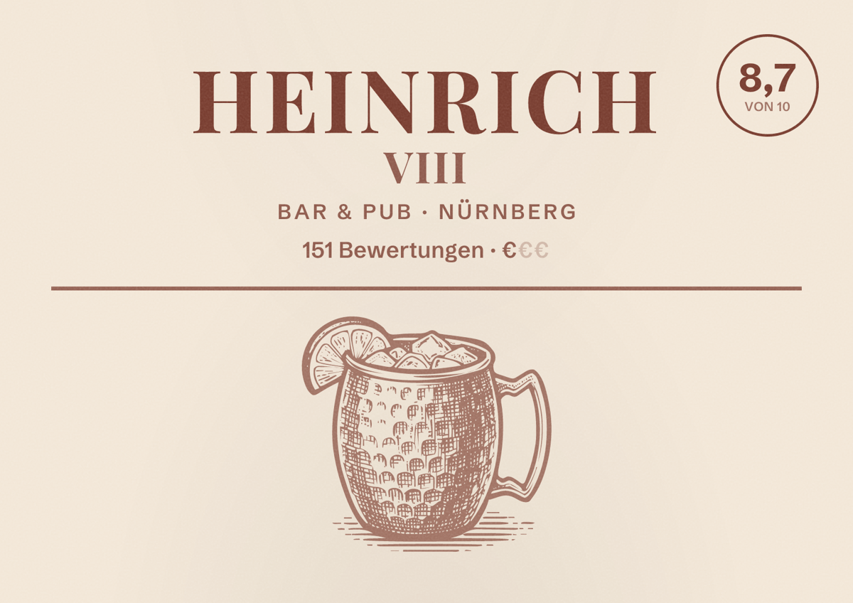 Illustriertes Poster von Heinrich VIII, Bar & Pub in Nürnberg: Bewertung 8,7 von 10 aus 151 Bewertungen, Preisniveau €