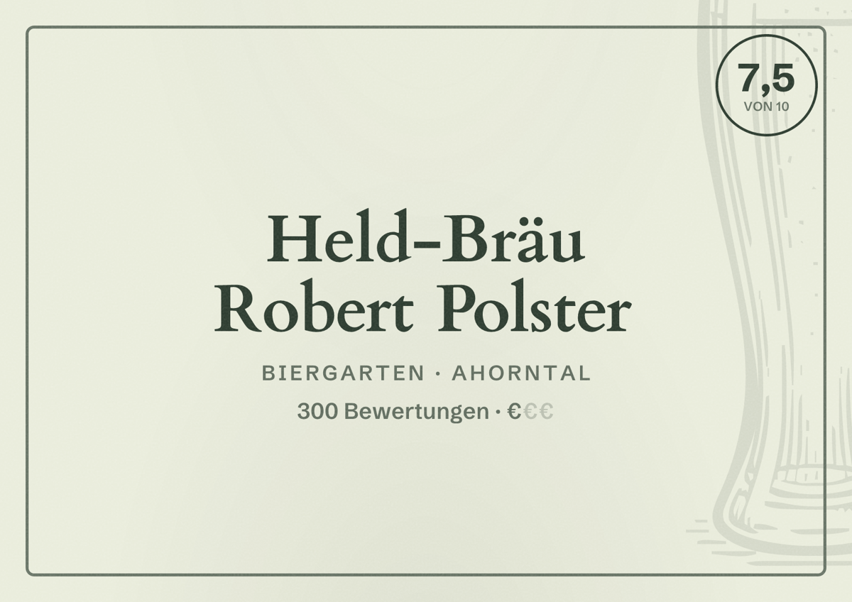 Illustriertes Poster von Held-Bräu Robert Polster, Biergarten in Ahorntal: Bewertung 7,5 von 10 aus 300 Bewertungen, Preisniveau €