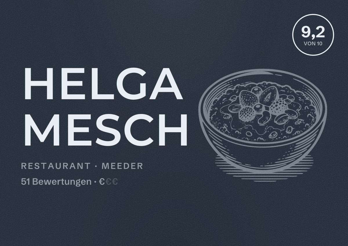 Illustriertes Poster von Helga Mesch, Restaurant in Meeder: Bewertung 9,2 von 10 aus 51 Bewertungen, Preisniveau €