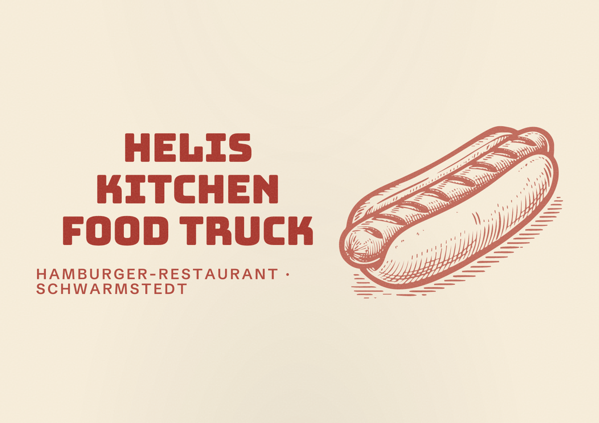 Illustriertes Poster von Helis Kitchen Food Truck, Hamburger-Restaurant in Schwarmstedt