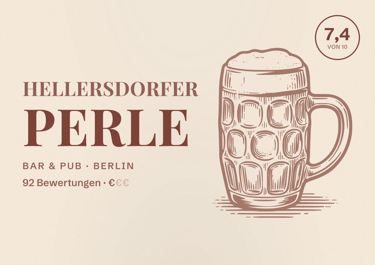 Illustriertes Poster von Hellersdorfer Perle, Bar & Pub in Berlin: Bewertung 7,4 von 10 aus 92 Bewertungen, Preisniveau €