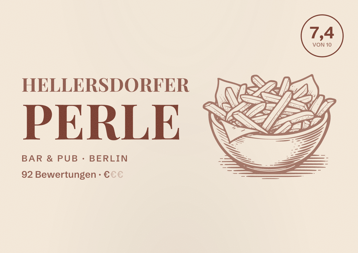 Illustriertes Poster von Hellersdorfer Perle, Bar & Pub in Berlin: Bewertung 7,4 von 10 aus 92 Bewertungen, Preisniveau €