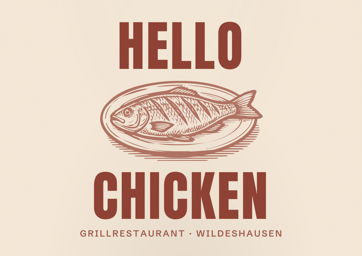 Illustriertes Poster von Hello Chicken, Grillrestaurant in Wildeshausen