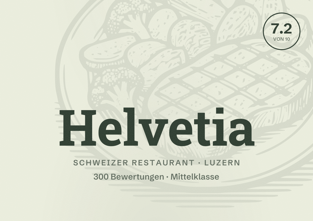 Illustriertes Poster von Helvetia, Schweizer Restaurant in Luzern: Bewertung 7.2 von 10 aus 300 Bewertungen, Preisniveau Mittelklasse