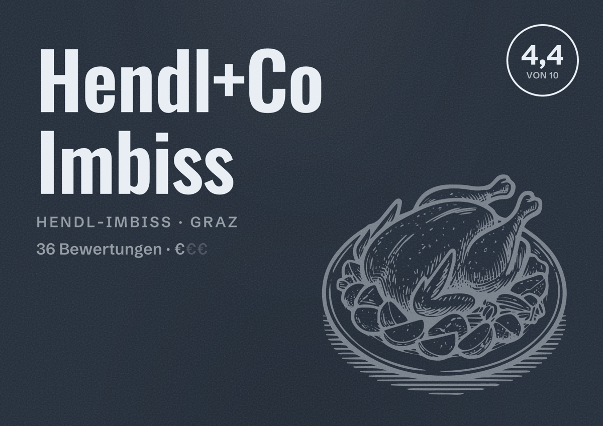 Illustriertes Poster von Hendl+Co Imbiss, Hendl-Imbiss in Graz: Bewertung 4,4 von 10 aus 36 Bewertungen, Preisniveau €