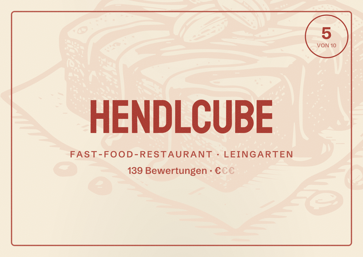 Illustriertes Poster von HendlCube, Fast-Food-Restaurant in Leingarten: Bewertung 5 von 10 aus 139 Bewertungen, Preisniveau €