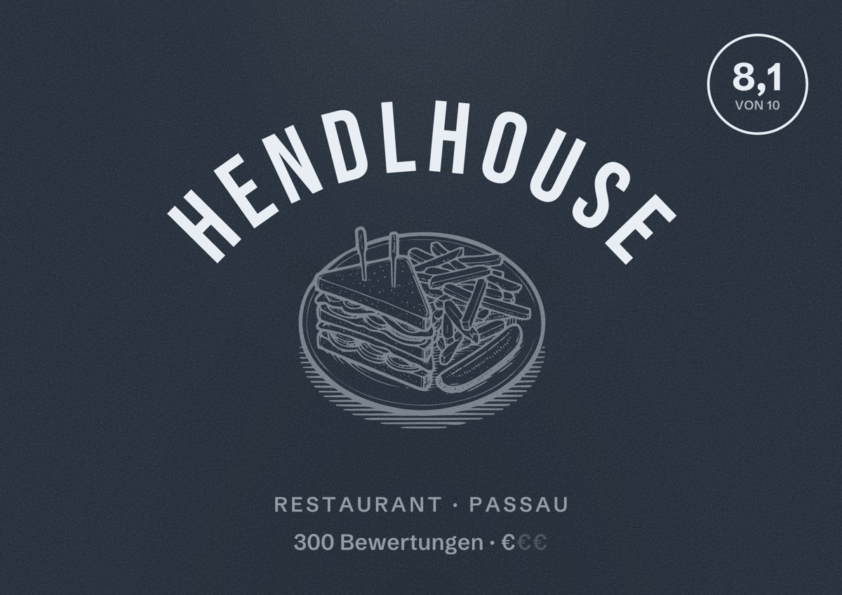 Illustriertes Poster von HendlHouse, Restaurant in Passau: Bewertung 8,1 von 10 aus 300 Bewertungen, Preisniveau €