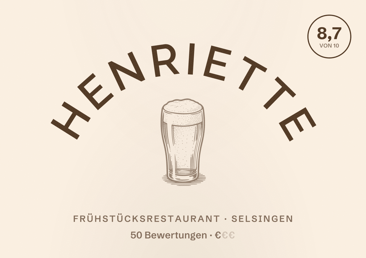 Illustriertes Poster von henriette, Frühstücksrestaurant in Selsingen: Bewertung 8,7 von 10 aus 50 Bewertungen, Preisniveau €