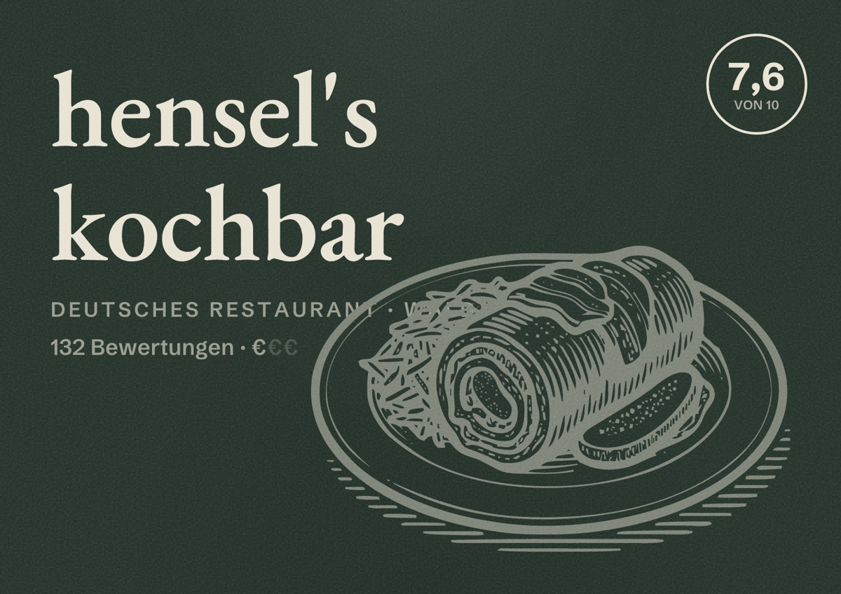 Illustriertes Poster von hensel's kochbar, Deutsches Restaurant in Wald: Bewertung 7,6 von 10 aus 132 Bewertungen, Preisniveau €