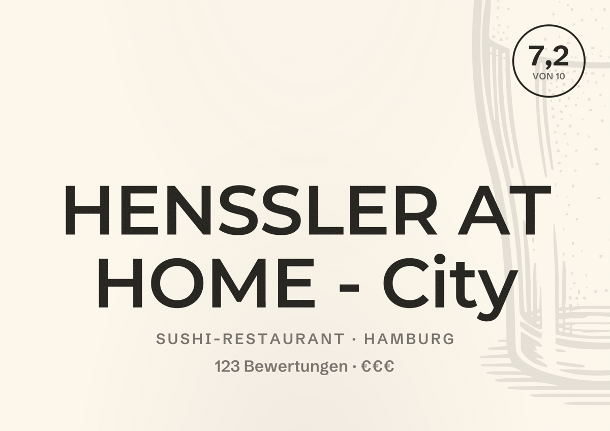 Illustriertes Poster von HENSSLER AT HOME - City, Sushi-Restaurant in Hamburg: Bewertung 7,2 von 10 aus 123 Bewertungen, Preisniveau €€€