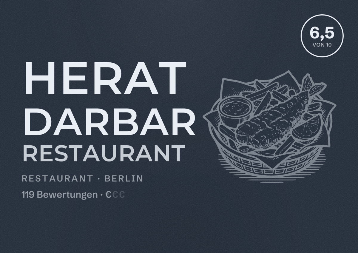 Illustriertes Poster von Herat Darbar Restaurant, Restaurant in Berlin: Bewertung 6,5 von 10 aus 119 Bewertungen, Preisniveau €