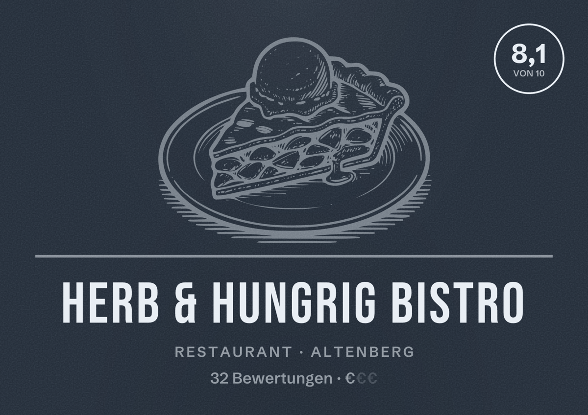 Illustriertes Poster von Herb & Hungrig Bistro, Restaurant in Altenberg: Bewertung 8,1 von 10 aus 32 Bewertungen, Preisniveau €