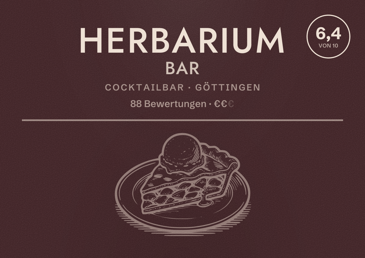 Illustriertes Poster von HERBARIUM Bar, Cocktailbar in Göttingen: Bewertung 6,4 von 10 aus 88 Bewertungen, Preisniveau €€